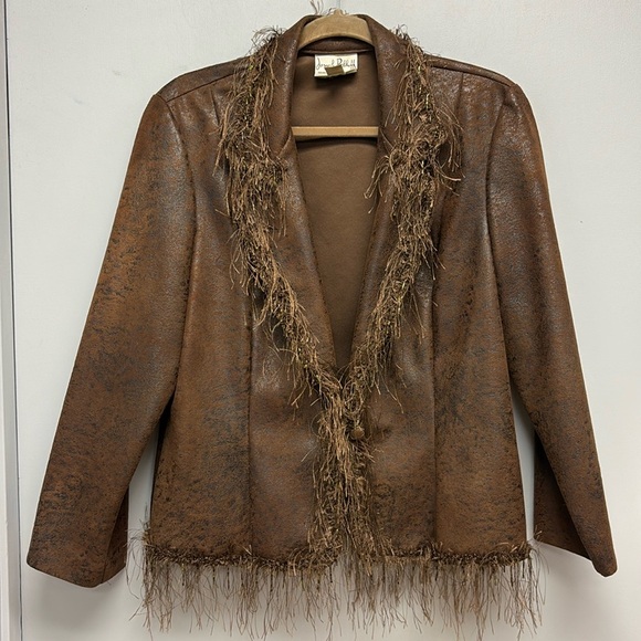 Joseph Ribkoff Jackets & Blazers - Joseph Ribkoff FABULOUS FRINGE Faux Leather Beaded Fringe Trimmed Jacket Size 14
